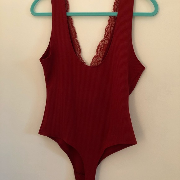 Free People NWT Body Suit Red with Lace Size M - Picture 16 of 16